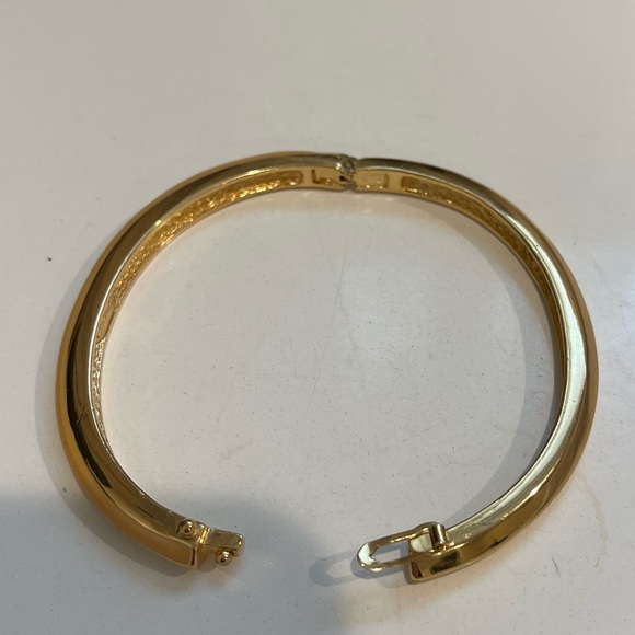Christian Dior Clear Rhinestone Hinged Bracelet, Gold Plated, 1980s Vintage